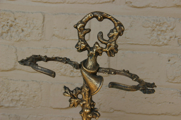 French vintage 1950 Bronze umbrella stand holder hunt trophy rabbit dog horn