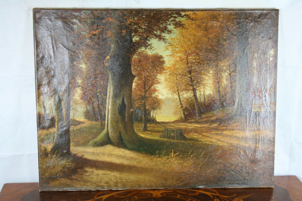 Oil on Canvas Flemish Dutch AUTUMN forest woods   1960's   31.5x23.6