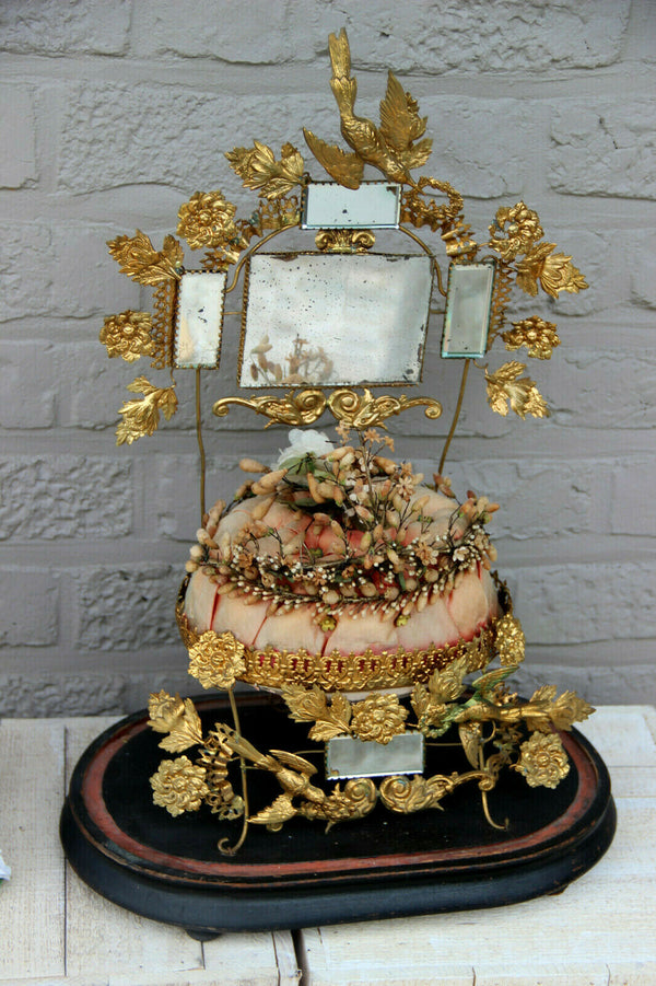 Antique Victorian Bridal wedding dome Globe Glass with tiara wax