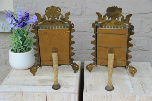 Antique French PAIR empire Birds Bronze brass Picture Frames photo