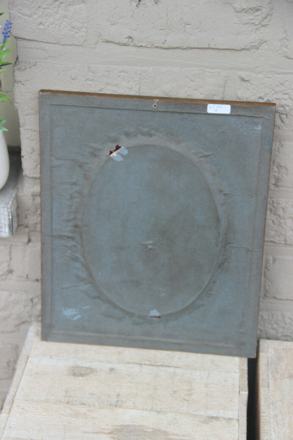 Antique French Limoges hand paint porcelain plaque medaillon in frame velvet