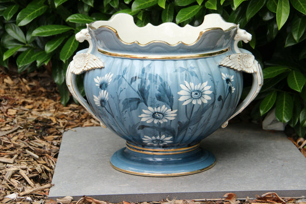 Huge Antique French art nouveau ceramic Dragon gothic floral planter Jardiniere