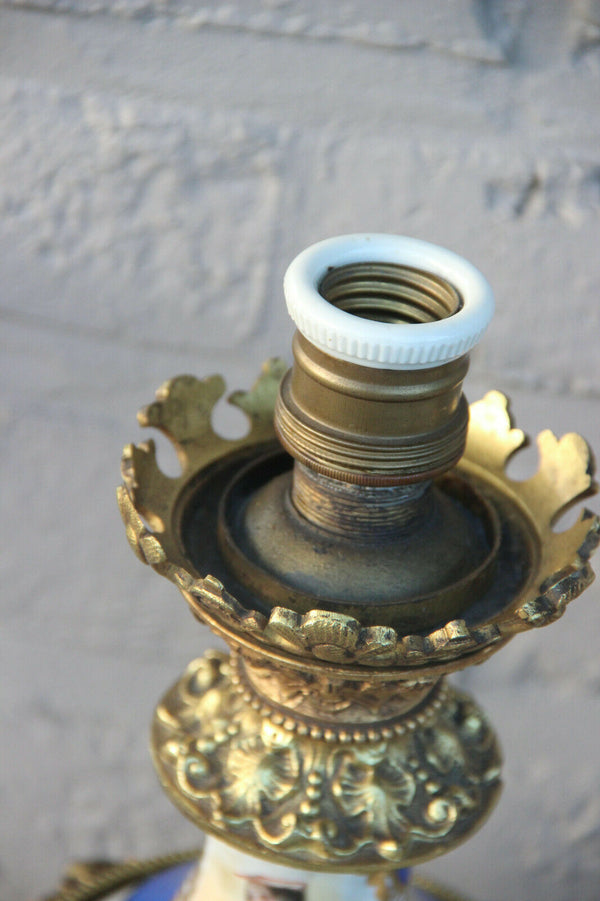 Antique pair 19thc french vieux paris porcelain table lamps portrait floral