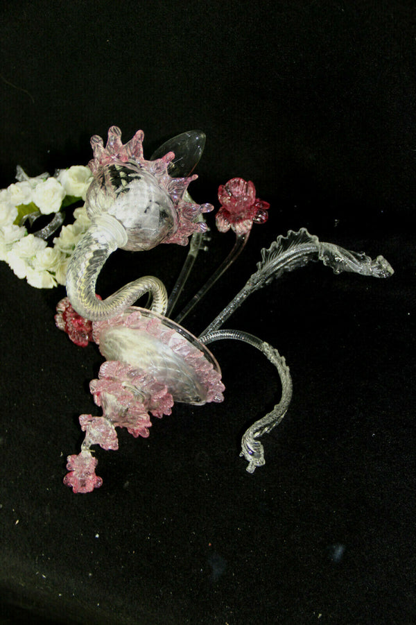 Vintage 1970 MURANO hand blown pink clear glass sconce wall light