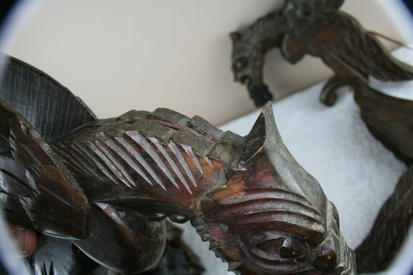 SET 5 Wood Carved Dragon chimaera gothic figurines lights wall sconces chandelie
