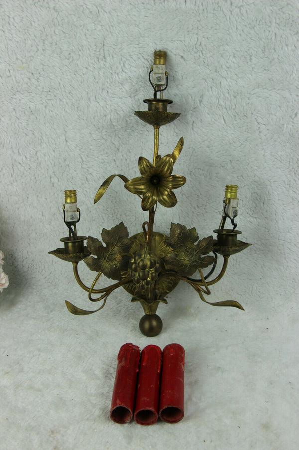 Antique Religious church wall light brass metal lily flowers