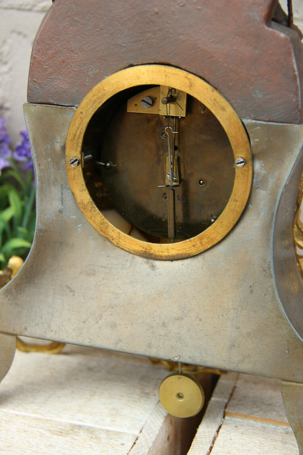 French antique 19th clock Brass Spelter bronze Jeanne darc knight figurine