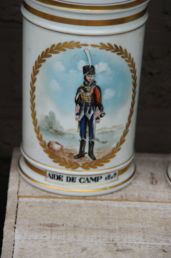 Rare Set 4 Empire vieux paris napoleonic soldier porcelain apothecary jars pots