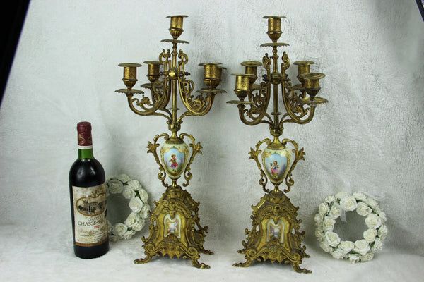 Antique French Candelabras candle holders porcelain plaques portraits