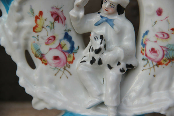 Antique french vieux paris porcelain romantic figurine dog vase