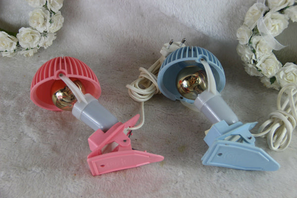 PAIR mushroom 1960 Vintage retro mid century desk night lamps lights pink blue
