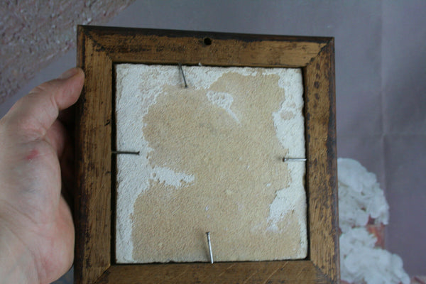 Antique 18th century Delft Ceramic Blue painted tile framed dutch