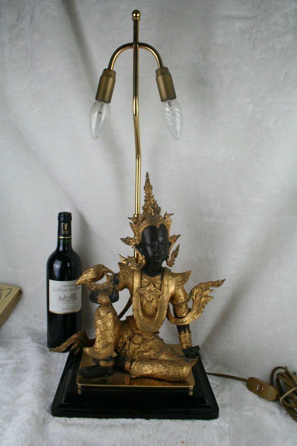 Mid century Bronze buddha Table lamp Modernist France 1970's