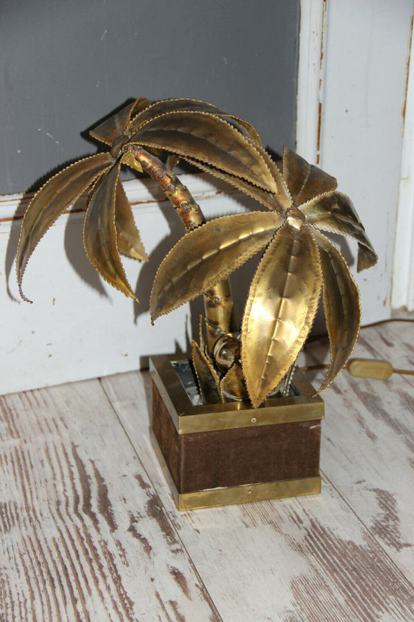 Exclusive MAISON JANSEN Brass Palm tree table lamp Velvet Hollywood regency n1