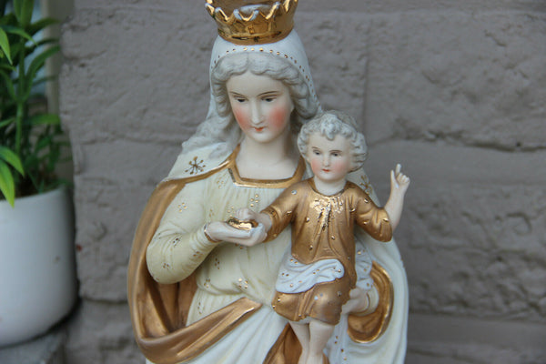Antique French bisque porcelain Madonna child jesus figurine statue religious
