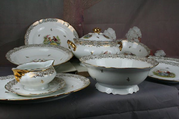 French Porcelain dinnerware set 10 pcs Soup / salad bowl saucer tray limoges