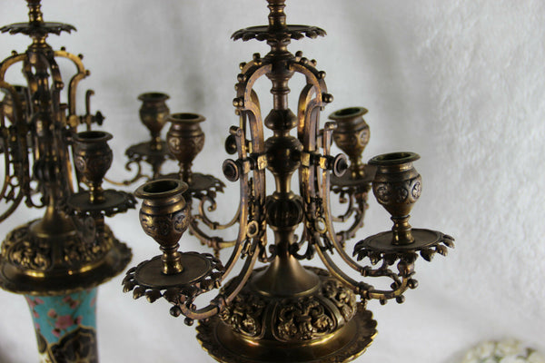 Pair french antique faience candelabras candle holders