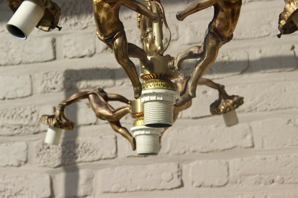 Unusual rare French bronze antique 4 putti angels Chandelier lamp