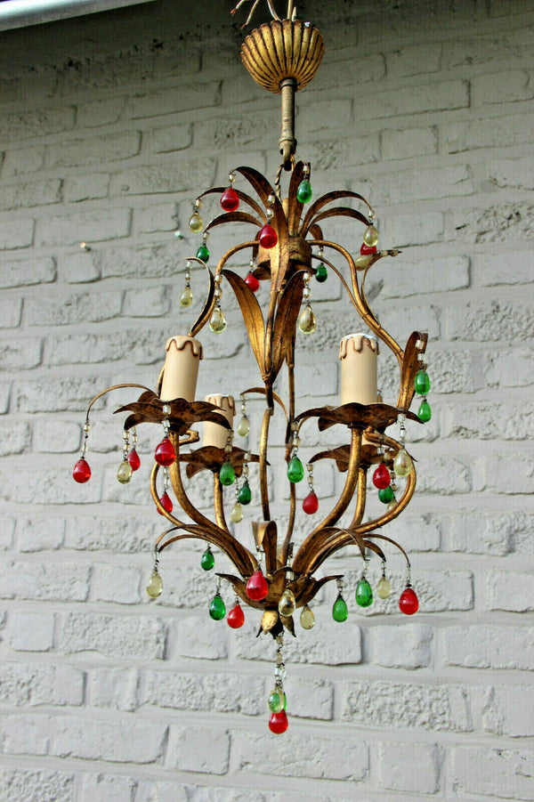 Gorgeous Muran Drops italian flag colour metal gold gilt 1970 chandelier