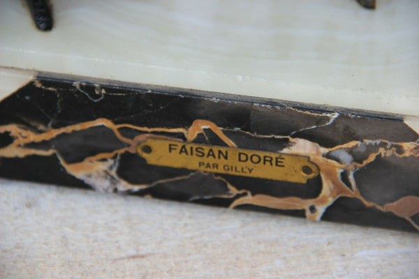 French ART DECO 1930 Spelter bronze pheasant marble polychrome marked