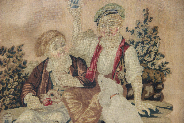 Antique very old 1847 signed needlework painting framed french school friendship
