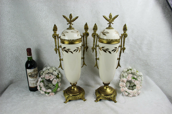 PAIR XL french antique art nouveau faience Vases urns