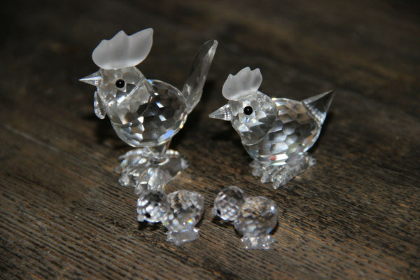 Crystal glass Swarovski Animal figurine Chicken rooster family set of 4