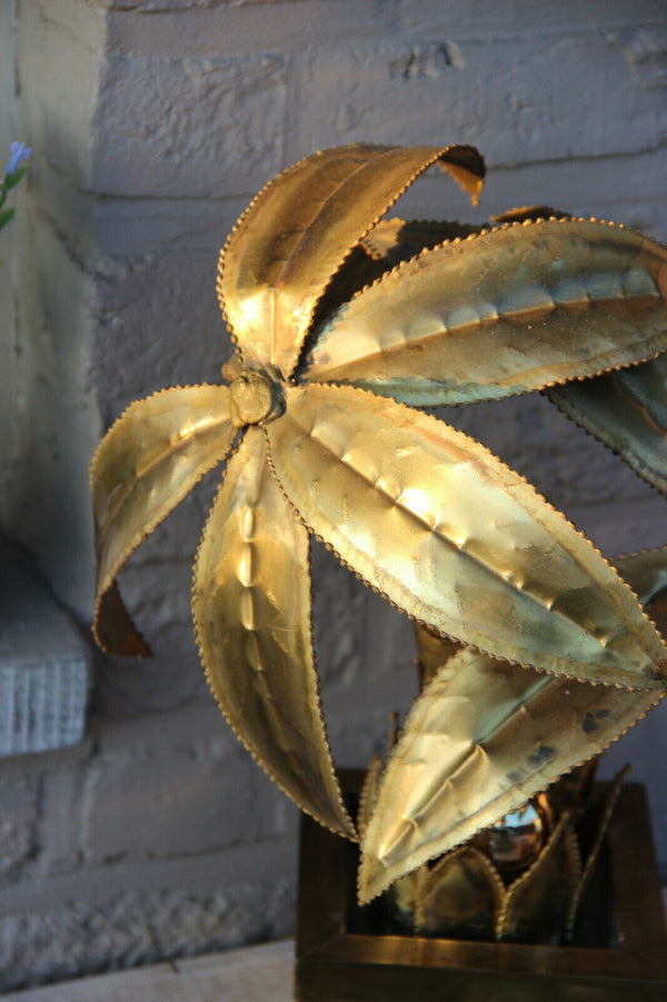 Exclusive MAISON JANSEN Brass Palm tree table lamp Velvet Hollywood regency n2