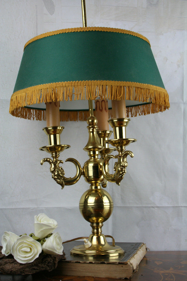 Exclusive gogeous BOUILLOTTE EMPIRE faun /devil /satyr heads brass lamp France