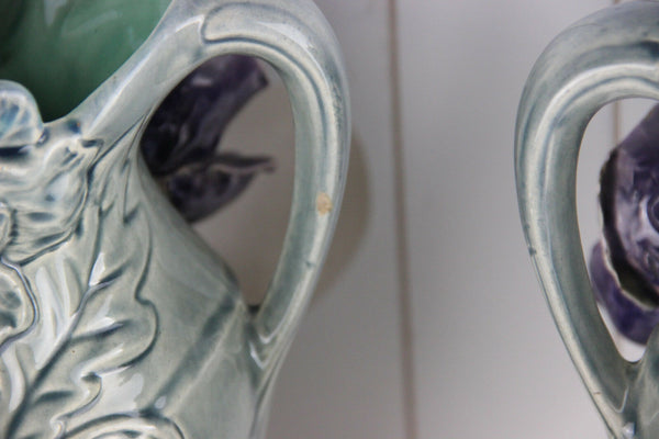 PAIR ART NOUVEAU Barbotine flower Vases 1900 French antique