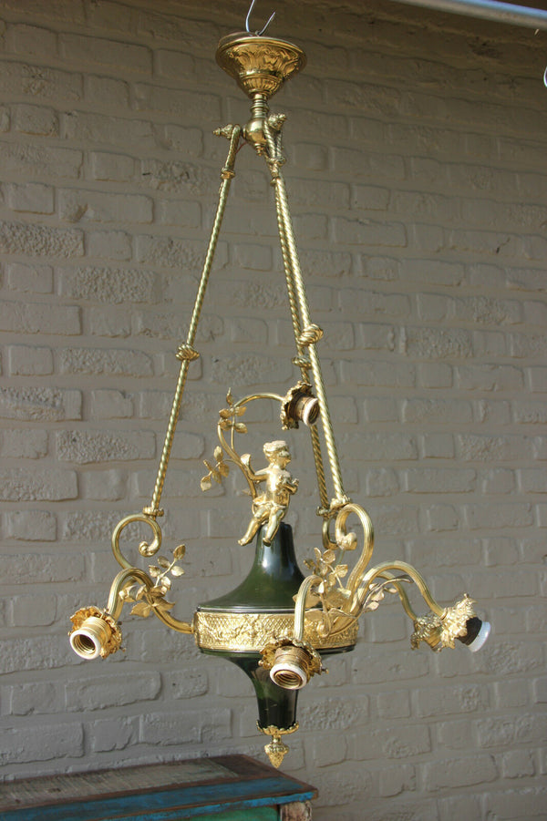 Stunning French Empire design antique Chandelier putti cherub floral decor