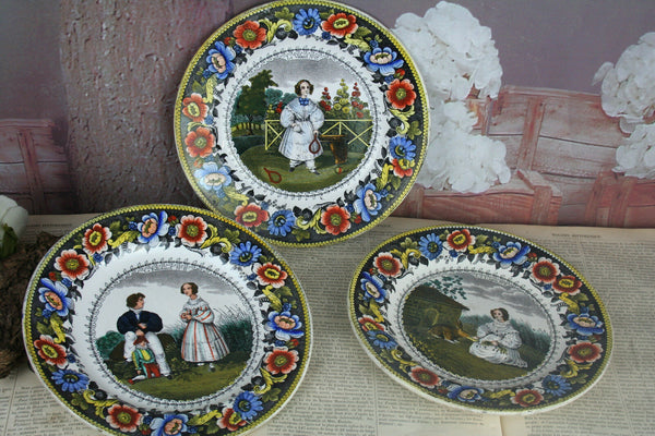 Set of 3 Rare Porcelain hand paint plates marked collection pieces French 1930