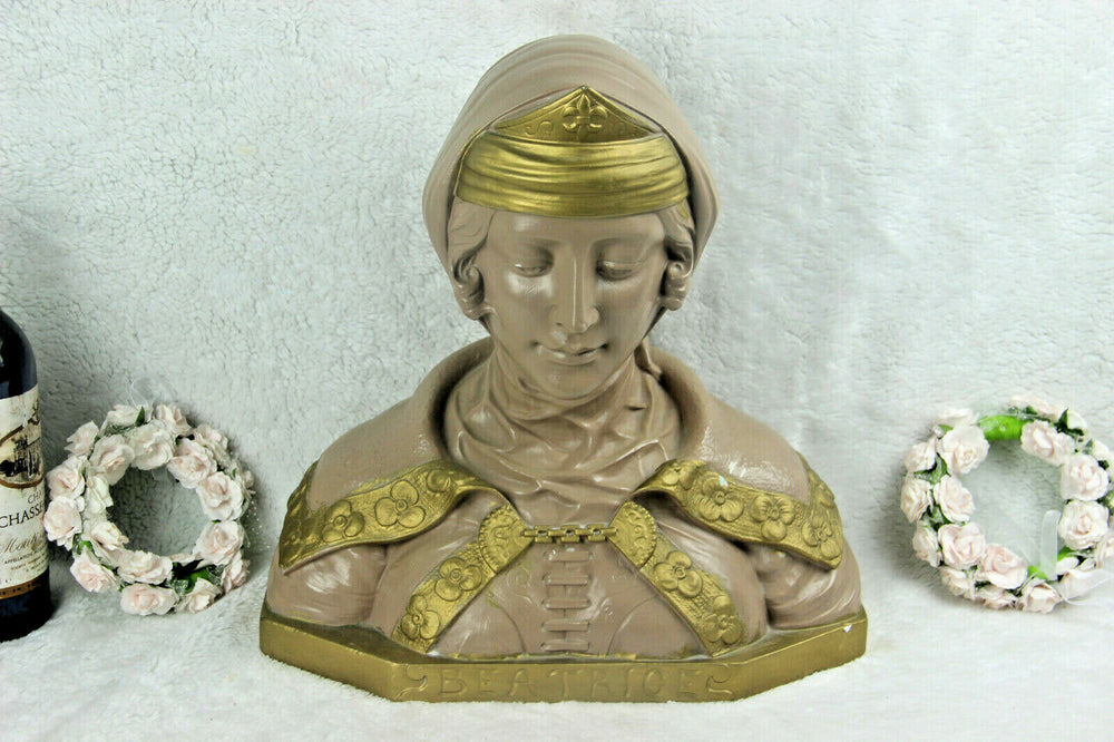 Antique art deco 1920 Chalkware  portrait LAdy buste  BEATRICE