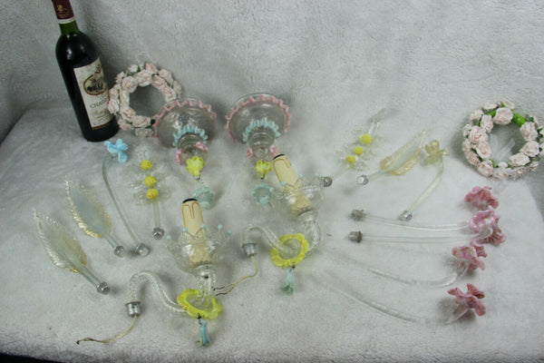 PAIR MURANO venetian hand blown multi colour wall lights sconces 1970