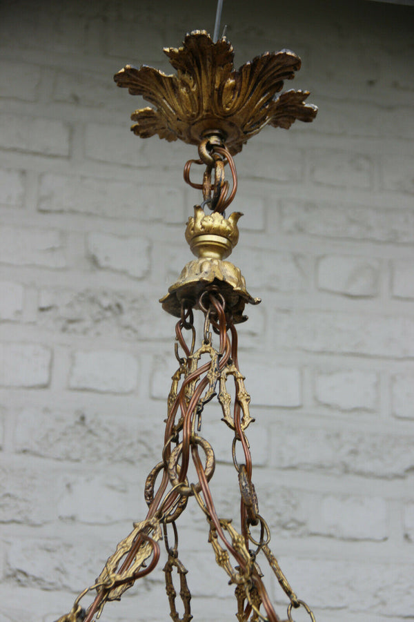 Top Antique French  Alabaster coupe bowl caryatid heads Chandelier amber