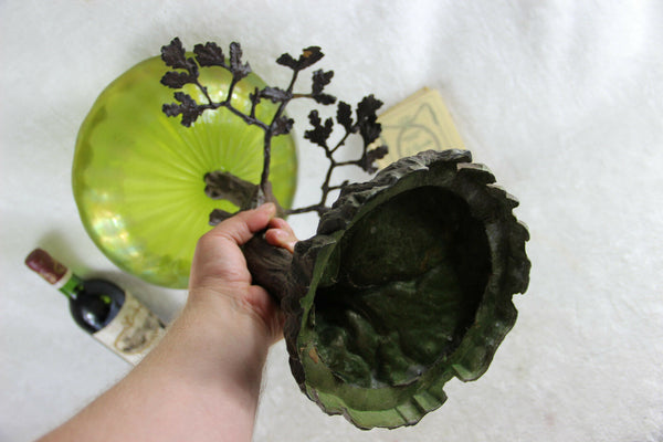 Antique Art nouveau center bowl tree green iridescent glass Vase attr. LOETZ