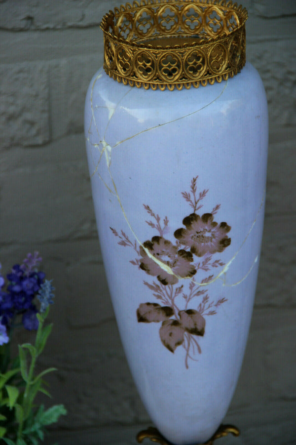 PAIR antique French Faience porcelain Lady figurine portrait Vases soft pastel