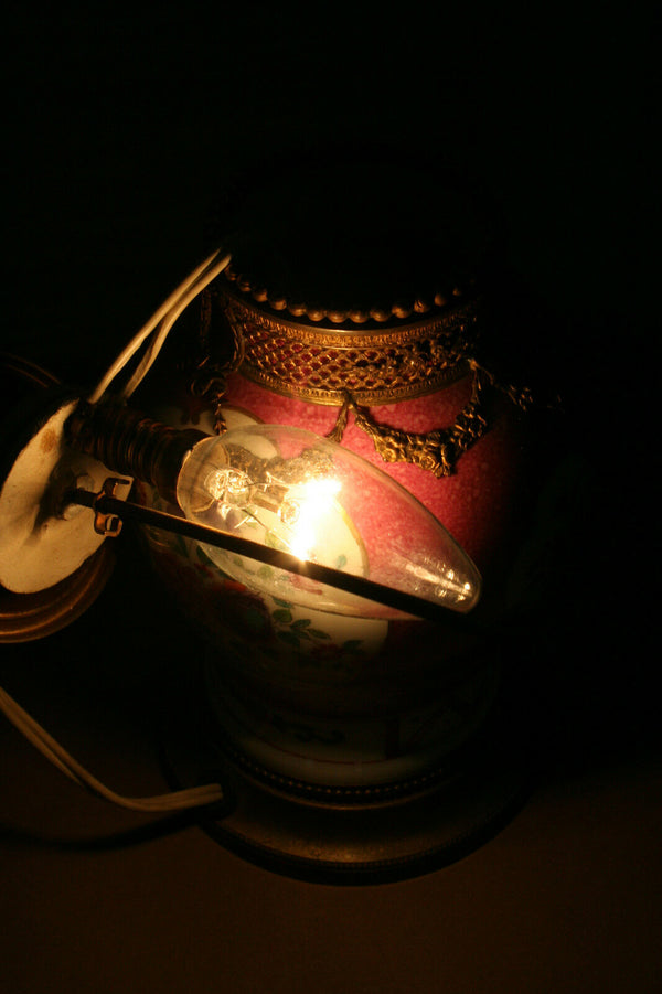 rare Porcelain German 1950's Lamp flowers table bronze