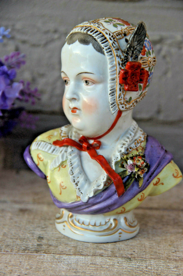PAIR antique Sitzendorf  Porcelain figurine bust Bourbon kids Prince princess