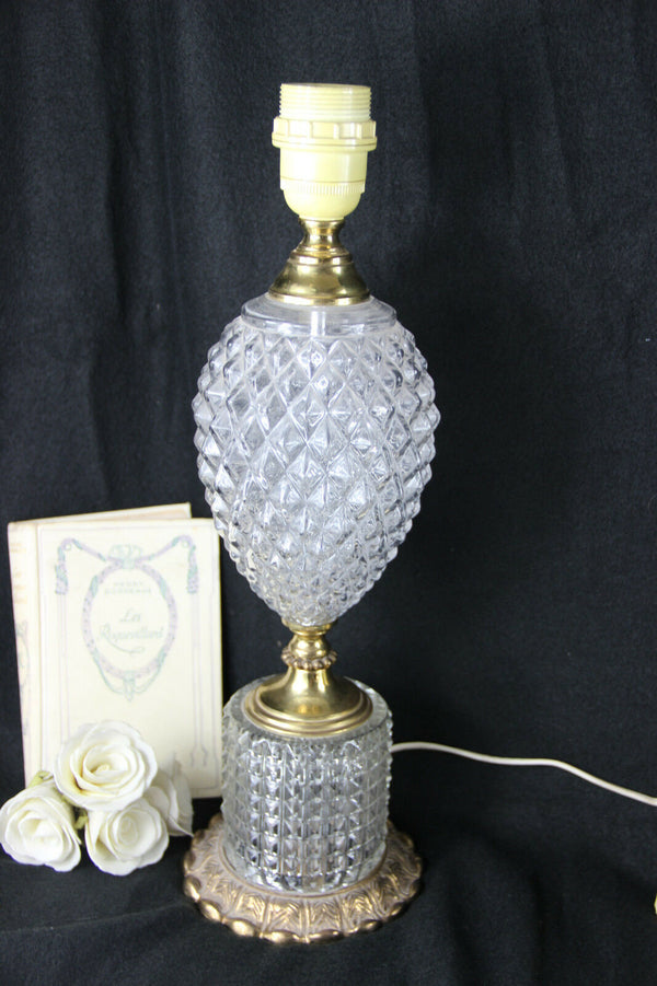 Mid century Pineapple Glass Cut table desk lamp attr. maison jansen 60's