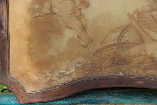 Antique 1800 Supraporta Grisaille oil canvas painting  putti allegory science