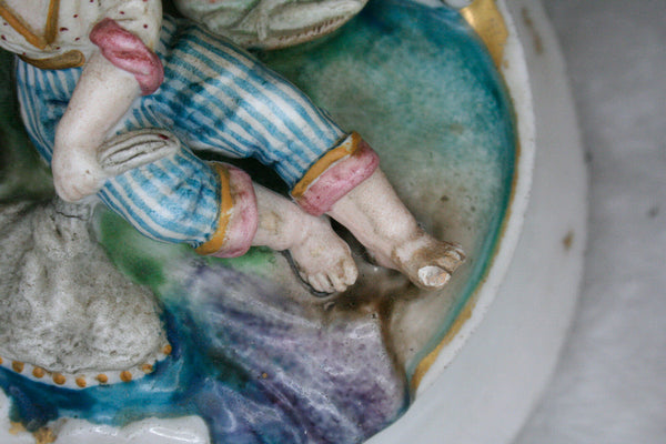 Antique Pair  French  porcelain hunt dog vases candle holder attr. jacob petit