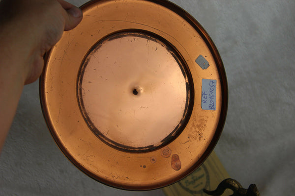 Gorgeous French copper soup tureen bowl coupe on plate ram heads brass RARE