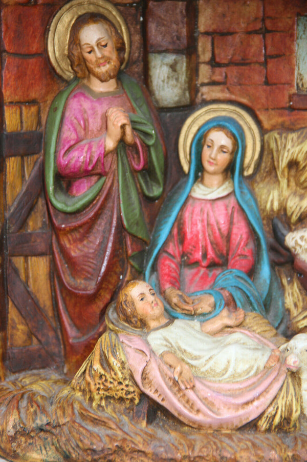 Antique french religious nativity christmas statue jesus group 1920 chalkware