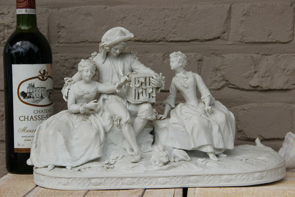 XL German porcelain bisque figurine Group pigeon Romantic victorian