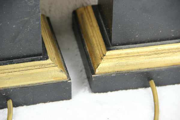 Pair vintage Wood carved empire style 1970 French table desk lamps