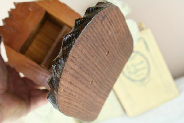 VTG Black forest design Wood carved Swiss Cigarettes box tiger glass eyes