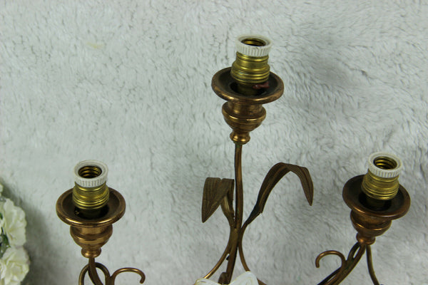 Antique Religious altar church french Lamp opaline lily flowers 3 arms