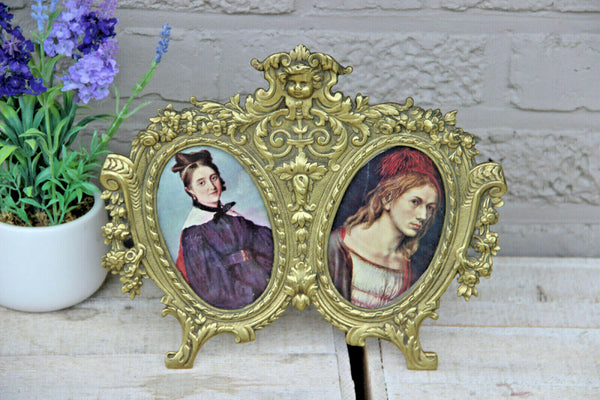 Bronze Antique picture photo frame putti head marked