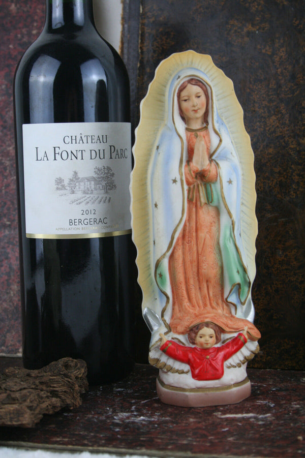 Vintage 50's french porcelain madonna statue rare unusual piece angel putti